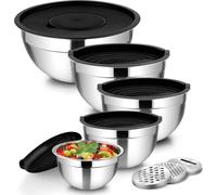 Homikit Bol Inox Saladier Set 5 pièces Couvercle hermétique & 3 embouts râpeurs Noir