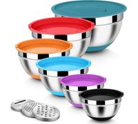 Homikit Ensemble bol à mélanger en acier inoxydable avec râpes et couvercle, empilable, coloré - 6 pièces