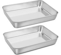 Homikit Ensemble de 2 plaques à pâtisserie en acier inoxydable - rectangulaire Plat à four 31,6*24,7*4,8 cm