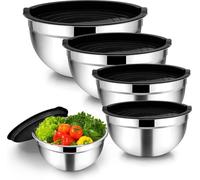 Homikit Ensemble de 5 bols à mélanger Noir Acier inoxydable avec couvercle 4.5L/2.7L/1.5L/1.2L/0.7L