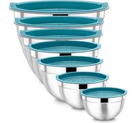 Homikit Ensemble de 7 bols à mélanger en acier inoxydable avec couvercle bleu 6,5/4,5/2,7/2,5/1,5/1,2/0.7L