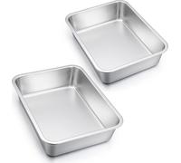 Homikit Ensemble de plats à four en acier inoxydable Rectangulaire Moule à gâteau 2 pièces 32,5 x 25,5 x 8cm