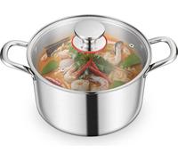 Homikit Faitout 22cm 3 couches Marmite à soupe induction acier inoxydable 4,7L Couvercle en verre