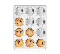 Homikit Lot de 12 moules à muffins en acier inoxydable non toxique | Moule à cupcakes antiadhésif en métal de taille standard, 35,1 x 26,4 cm, pour four, lave-vaisselle, antirouille, robuste