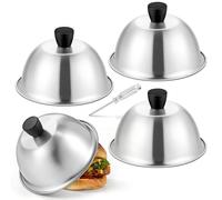 Homikit Lot de 4 cloches à hamburger en acier inoxydable pour barbecue | Poignée en silicone résistante à la chaleur, 13,5 x 8 cm, cloche de barbecue pour barbecue Teppanyaki