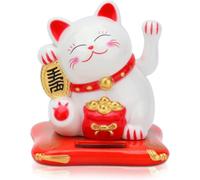 Hominas Maneki Neko Solar Powered De Chat, Mini Lucky Cat Chanceux Chat Porte Bonheur pour La Décoration De Bureau e La Voiture, Blanc