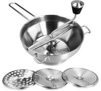 Hominas Moulin Legume a Puree, Moulin à Fruits Presse Puree Manuel avec 3 Disques Interchangeables Acier Inox pour Confiture Bébé Bouillie, 32 Cm