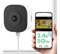 HomiQ Caméra de Surveillance 5MP 3K, Vision Nocturne Couleur, sans Perçage | Magnétique Camera Interieur Fenêtre Wi-Fi, Antireflet, Enregistrement 24/7, Détection Mouvement, Idéale pour Locations