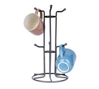 Homiu Arbre à Tasses en Métal Noir - 6 Crochets pour Grandes Tasses - Porte-Tasses Robuste sur Pied pour Cuisine