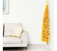 HOMIUSE Demi Sapin de Noël Artificiel Mince avec Support Doré 150 cm Arbre de Noël Artificiel Décorations de Noël Fairytrees Sapin de Noel Réaliste Christmas Tree Interieur