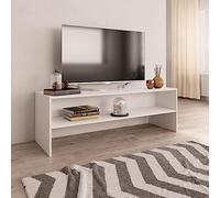 homiuse Meuble TV Blanc 120x40x40 cm Bois d'ingénierie Bibliothèque Style Classique Support de TV Table TV Meuble Salon Armoire TV Chambre Meuble de Télévision Etagère à Livres