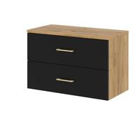 Homlando BIM Furniture Lumi Meuble sous-lavabo 80 cm, Meuble de Salle de Bains Suspendu avec 2 tiroirs, chêne Craft/Noir, poignées dorées