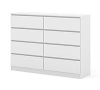 Homlando Commode Maja S8 140 x 40 x 104 cm avec 8 tiroirs - Buffet - Meuble Salon Classique - Commode de Couloir ou de Bureau (Blanc Mat)