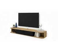 Homlando Icarus - Meuble TV Bas - 156 x 29 x 20 cm - Meuble TV Suspendu - Rond - Montage Mural - Chêne Artisan/Noir Mat