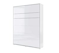 Homlando Lenart Bed Concept BC12 Lit escamotable vertical 160 x 200 cm - Armoire avec lit pliant intégré - Lit mural avec sommier à lattes - Murphy Bed (blanc mat/blanc brillant)