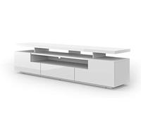Homlando Meuble TV Eva 195 cm - Meuble TV bas avec espace de rangement pour la chambre - Meuble TV et multimédia - Console TV - Meuble TV brillant (blanc brillant)