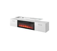 Homlando Meuble TV Rova EF 190 cm avec cheminée électrique - Façade usinée - Meuble TV bas en MDF de haute qualité - Commode Hi-Fi - Table de télévision (Blanc brillant)