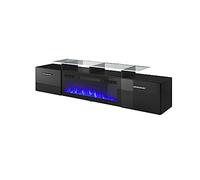 Homlando Meuble TV Rova EF 190cm avec cheminée électrique façade fraisée MDF de haute qualité Meuble bas Armoire Table TV Buffet Commode Table Hi-Fi Table de télévision (Noir brillant)