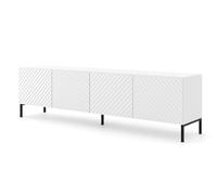 Homlando Meuble TV Surf 200 cm 4D avec façades en MDF décorées fraisées sur pieds en métal, table basse, buffet, plateau de table, commode à 4 portes (blanc)