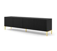 Homlando Meuble TV Wave 200 cm 4D avec Façades en MDF sur Pieds en Métal Brossé, Buffet de Télévision avec 4 Portes (Noir Mat)