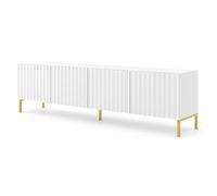 Homlando Meuble TV Wave 200 cm 4D avec façades en MDF sur Pieds en métal et Pieds en métal - Meuble TV - Buffet - Commode TV avec 4 Portes - Blanc Mat