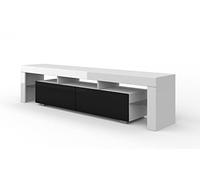 Homlando Panama Meuble TV moderne, 190 cm, pour TV jusqu'à 80", blanc mat/noir brillant avec LED