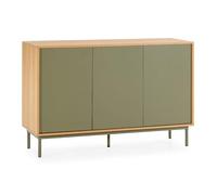 HOMN LIVING Buffet Cuzco 3 Portes Effet Chêne/Vert, 120 cm (Largeur) 40 cm (Profondeur) 80 cm (Hauteur)