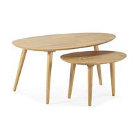HOMN LIVING Set de 2 Tables Basses Eclipse, Couleur Chêne, Bois Massif, 100 cm (Largeur) 60 cm (Profondeur) 45,5 cm (Hauteur)