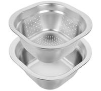 HOMOBABE Ensemble Passoire à Riz en Acier Inoxydable Argenté avec Bassine 21cm, Panier Égouttoir à Légumes Résistant et Filtre à Eau pour Fruits Cuisine