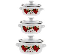 HOMOBABE Lot de 3 Casseroles à Soupe en Émail Couvercles, Mini Marmites Antiadhésives à Double Poignée Cuisine, Adaptées la Cuisson des Nouilles Instantanées Style Plusieurs styles