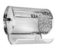 HOMOBABE Panier à Tambour de Grill Rotative en Acier Inoxydable Argenté | Porte à Ouverture, Support pour Tige Pivotante, Montage Simple, Usage au Four Friteuse