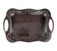 HOMOBABE Plateau de Service Rectangulaire Marron en Acier Inoxydable avec Poignées, Portable, Style Vintage Européen, pour Fête ou Bureau