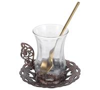 HOMOBABE Set de Tasses à Café Thé avec Soucoupe et Cuillère en Alliage D'aluminium et Verre Design Simple et Lignes Élégantes, pour Servir Café ou Soupe