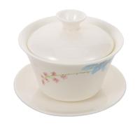 HOMOBABE Tasse à Thé Gongfu en Céramique Blanche avec Couvercle et Soucoupe, Bol à Thé Traditionnel Chinois, Rétention de Chaleur, Élégance Traditionnelle pour Bureau