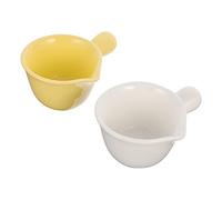 HOMOCONO Bol à Sauce à Long Manche en Céramique Blanche, 2 Pièces, pour Assaisonnements et Sel Lors de Sorties en Plein Air ou Camping