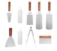 HOMOCONO Ensemble de 9 Ustensiles en Acier Inoxydable pour Barbecue, Kit Complet pour Grillades en Plein Air, Accessoires Robustes et Légers Adaptés Jardin, Camping et Plancha