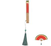 HOMOCONO Éventail Pliant Pastèque Bambou Décoratif avec Pompon pour Danse, Spectacles et Concerts, Léger, Pliable, pour Déplacements Quotidiens Couleur Aléatoire