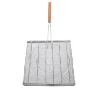 HOMOCONO Outil de Grillade pour Barbecue Panier à Poisson pour Barbecue en Acier Inoxydable et Bois, Poignée Confortable, Argenté, Carré, Portable, pour Cuisiner Le Poisson Sorties Camping