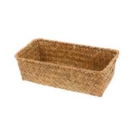 HOMOCONO Paille Panier de Rangement Tressé Rectangulaire, Bureau | Style Rustique, Stable et Peu Encombrant, pour Organiser Table et Étagère, Empêche les Objets de Tomber