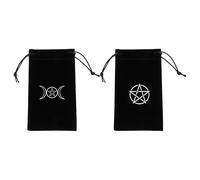 HOMOCONO Pochette en Tissu Noir pour Cartes de Tarot Cordon de Serrage, Légère et Portable, Motif Pentacle, Rangement de Cartes de Tarot et Bijoux, Lot de 2 Pièces