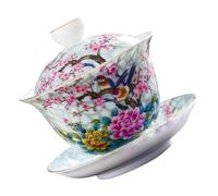 HOMOCONO Service à Thé Fleurs et Oiseaux en Céramique Couvercle et Soucoupe Design Rétro pour Infuser Thé Vert aux Fleurs