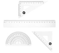 HOMOCONO Set Géométrique 4 Pièces en Abs Transparent, Règle Incassable 20 Cm Équerre et Rapporteur, Outil de Dessin Facile à Utiliser pour École et Bureau