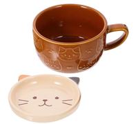 HOMOCONO Tasse à Café Design Kawaii Unique Couvercle de Chat Marron en Céramique Facile à Nettoyer, pour Amateurs de Thé et Café