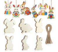 Homoyoyo 3 Ensembles Décorations de Pâques en Bois à Peindre, Lapins en Bois sans Bavure pour Bricolage Diy, Décoration Chic pour Fête de Printemps