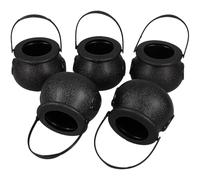 Homoyoyo 5 Pièces Chaudron Noir en Plastique Poignée, Seau Portatif Réutilisable pour Bonbons d'halloween, pour Fêtes d'anniversaire et Autres Célébrations