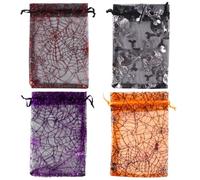 Homoyoyo 50 Pièces Paquet à Cordon en Organza Motif Toile D'araignée pour Halloween, Pratiques pour Ranger Bonbons et Petits Objets, Faciles à Manipuler et Élégants Couleur Aléatoire