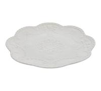 Homoyoyo Assiette Décorative en Céramique Blanche Bordure en Relief, Plate Multifonctionnelle pour Steak et Dessert, pour Maison et Restaurant