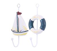 Homoyoyo Crochet Mural en Fer Style Méditerranéen 3 Pièces Décoratif | Motifs Voile, Phare et Bouée, Montage Simple, Rangement Discret, pour Clés ou Parapluies, Gain de Place