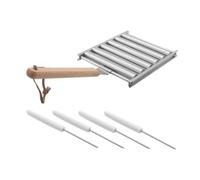 Homoyoyo Grille de Barbecue Rouleau à Saucisses Acier Inoxydable Détachable avec Manche en Bois, 5 Pièces, Cuisson Uniforme, Support Extérieur pour Grillades, Camping et Pique-niques