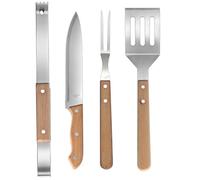 Homoyoyo Kit D'outils pour Barbecue 4 Pièces en Acier Inoxydable avec Manches en Bois de Hêtre, Comprenant Pince à Griller, Spatule de Cuisson, Fourchette et Couteau, pour Barbecue